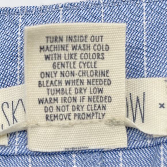 Sky and Sparrow Blue w/ White Pin Stripe Chambray Mini Skirt Junior 3 - Picture 11 of 12